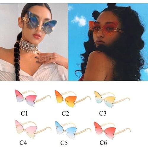 Oversized Butterfly Shades For Women Wholesale Sunglasses Women Trendy Metal Rimless Cat Eye Sun Glasses Bulk For Female UV400
