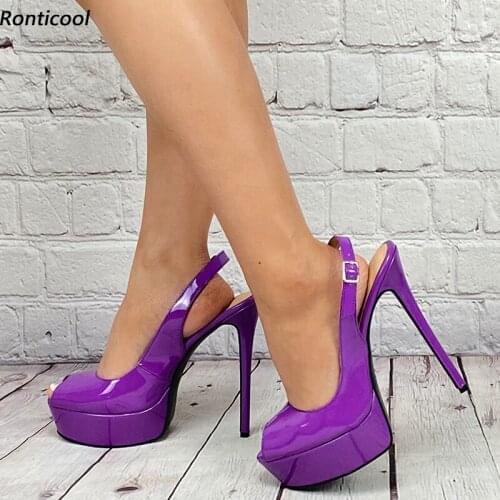 Ronticool Handmade Women Platform Shiny Sandals Sexy Stiletto Heels Peep Toe Gorgeous Wine Red Purple Dress Shoes US Size 5-20