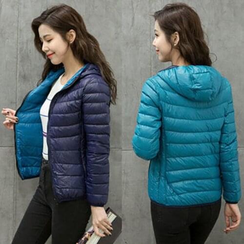 2021 femininity High Quality 90% White duck down Double side down jackets/Women slim fit Fashion leisure hooded Down jackets 3XL