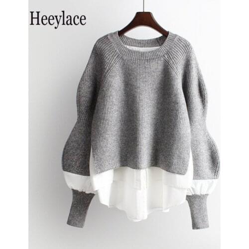 2021 Autumn Winter Knitted Women Pullover Sweater Causal Patchwork Long Sleeve O-neck Pull Femme Korean Jumpers