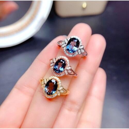 Natural Topaz Gemstone Ring for woman Blue color natural gem certified real 925 silver girl birthday gift birthstone