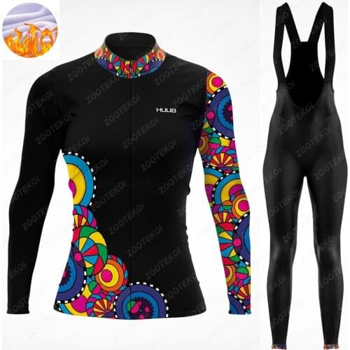HUUB winter women long sleeved fleece bicycle jersey suit MTB bike cycling wear warm bib pants macaquinho ciclismo feminino set