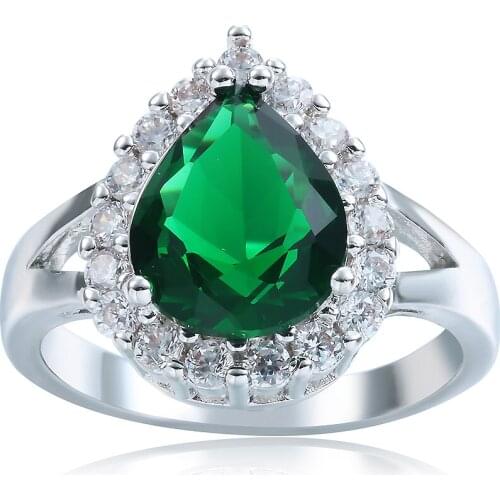 2016 fashion black gold-color whater drop green zircon rings jewelry for women wedding engagement