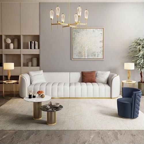 2021 Postmodern Light Luxury Leather Sofa Italian Minimalist Style Living Room Furniture