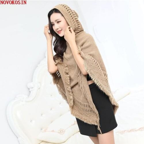 2021 Women Autumn Long Sleeves Loose Thin Sweater Knitted Hollow Out Pullover With Hat Outstreet Triangle Tassel Knitwear