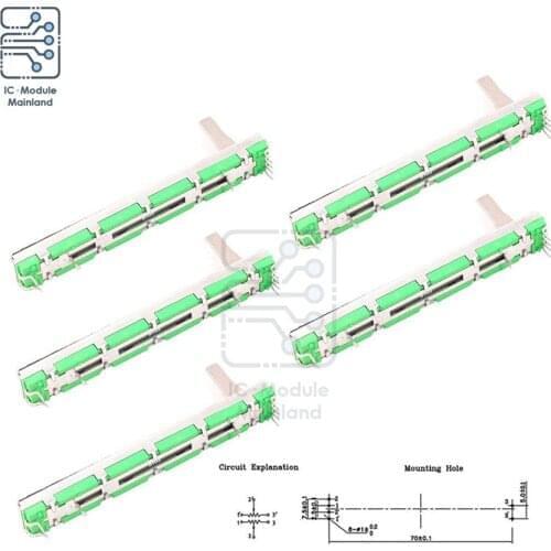 5Pcs Straight Slide Liner Mixer Fader B103 10K Ohm 75mm Dual Channel Fader Potentiometer Variable Resistors for Dimming Tuning
