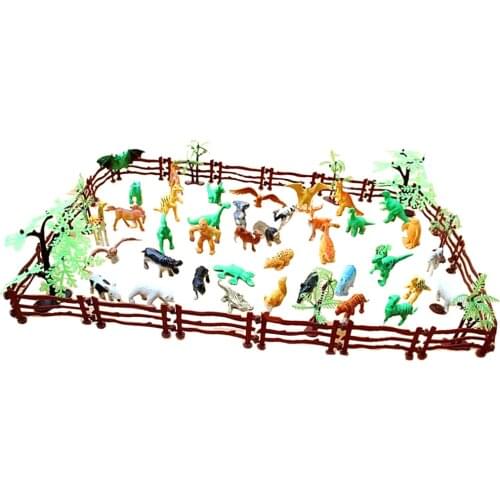 68 Plastic Farm Yard Zoo Wild Animals Fence Tree Model Toys Figures Playset