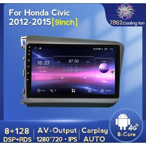 6G+128G QLED 4G LTE WIFI Carplay Android 10 Car Radio Audio Multimedia Player For Honda Civic 2012 2013 2014 2015 Navigation GPS