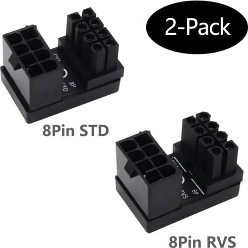 ATX 8-Pin Female to 8pin Male180 Degree Angled Power Adapter Up+Down for Desktop PC Computer Graphics Video Card