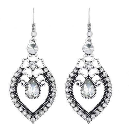 Vintage Flower Geometric Crystal Drop Earrings for Women Bohemian Clear Green Blue Stone Earring Holiday Party Jewelry Gift