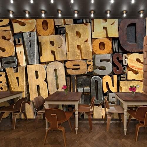 English Alphabets 5d Papel Murals 3d Wood Wallpaper Murals 3D Photo Mural Wall paper for Restaurant Background 3d Wall Murlas