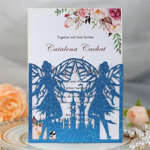 Glittery Fairy Butterfly invitations greeting card pocket personalized gift card anniversary party supply 50pcs