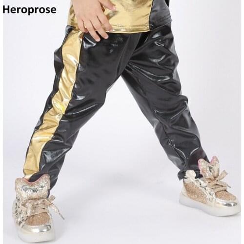 Spring Autumn New Kid Adults Hip Hop Pant Side Gold Patchwork Stage Performance Wear Jazz Show Clothing Dance Harem Trousers