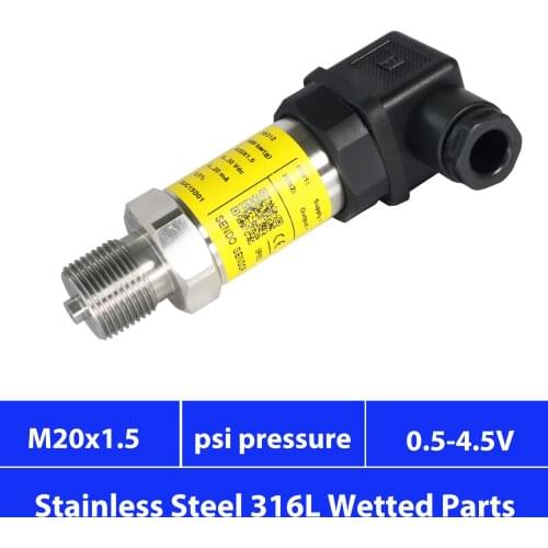 Pressure transducer 0.5 4.5V signal, 6000, 5000, 4000 psi gauge, 0 1500psi, 200, 300psi, 12V, 24V dc supply, aisi 316l diaphragm