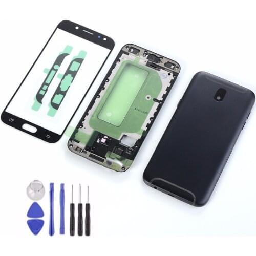 For Samsung Galaxy J7 2017 J730 J730F Housing Front Frame+Middle Frame Battery Back cover+Touch Screen Sensor Glass+Sticker+Tool
