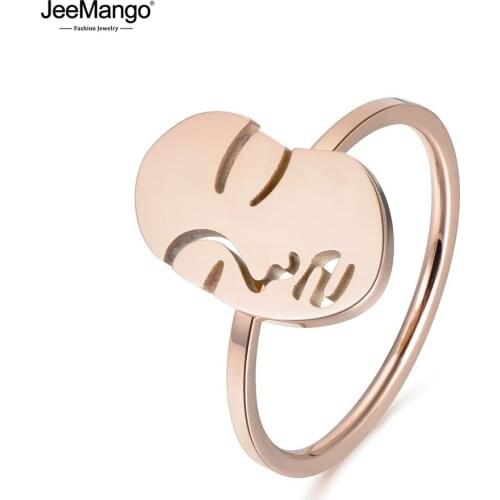 JeeMango Classic Rose Gold Color Face Rings Jewelry 316L Stainless Steel Facial Expression Ring For Women DropShipping JR18027