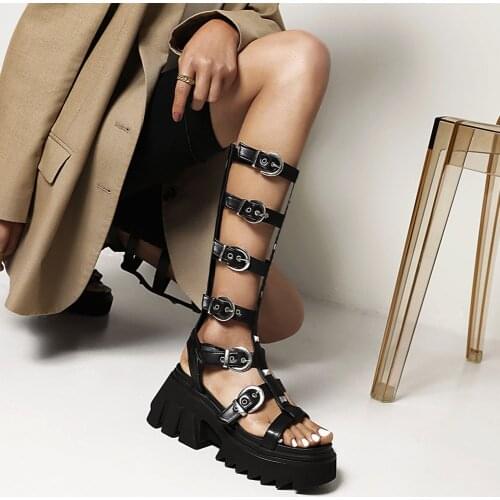 Karinluna High Quality Shoes High Heels Women Sandals Buckles Flat Platform Open Toe Large Size 35-46 Gothic Style Hot Footwear