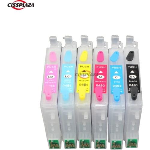 CISSPLAZA 5sets t0481- 0486 Refillable ink cartridge compatible for epson R200 R220 R320 R340 RX500 RX600 RX620 R300 R300M RX640