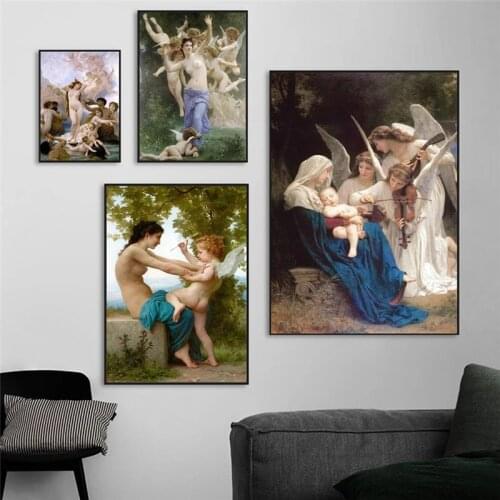 Classical Famous Paintings William Adolphe Bouguereau Song of The Angels Oil Piant Print on Canvas for Home Wall Art Decor