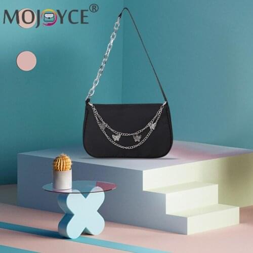 Fashion Small Women Nylon Shoulder Bag Ladies Popular Butterfly Chain Handbags Pure Color Zipper Underarm Bags