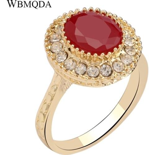 Fashion Bulgaria Jewelry Luxury Round Red Resin Engagement Ring Vintage Crystal Gold Wedding Rings For Women Free Shipping