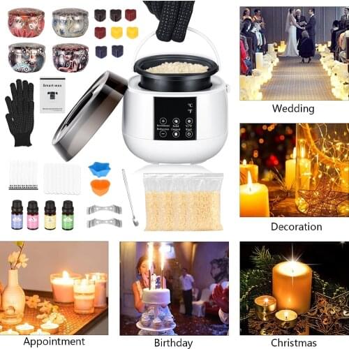 DIY Candle Making Kit Electric MelterIntelligent Wax Melting Machine Pot 3D Molds Wax Color Dye Blocks Candle Tins Candle Making