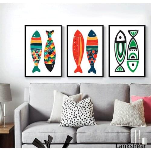 Canvas Painting Nordic Two Fishes Pattern Wall Art Poster Picture Home Decor Children Bedroom Living Room Home Decor Poster