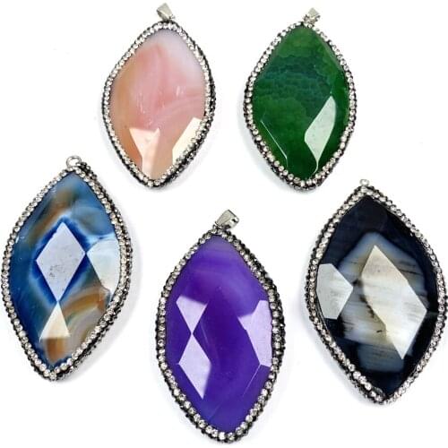 Natural Oval Section Agates Pendant Necklace Charms Pendant for Jewelry Making DIY Necklace Size 35x60mm