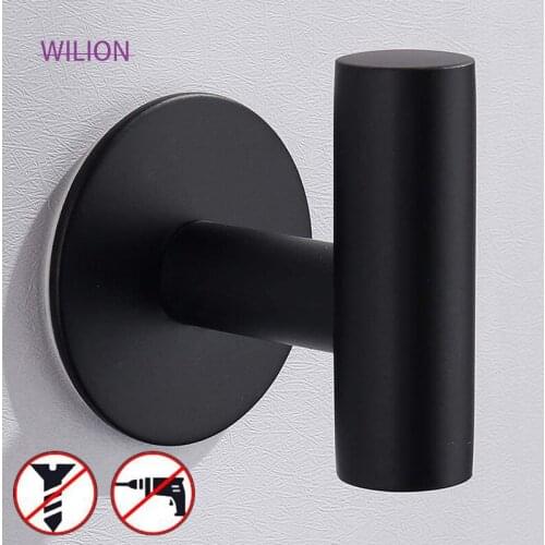 1pcs No Drilling Matt Black Bathroom Robe Hook Kitchen Holder Stainless Steel Material Hotel Popular Used