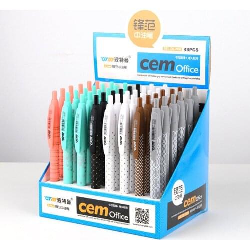 48 pcs/lot New Fashion Dots Stripe Ballpoint Pen Cute Press ball pens School Office writing Supplies Stationery Gift