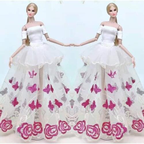 1/6 BJD Doll Clothes Pretty Butterfly Floral Lace Skirt Off Shoulder White Shirt For Barbie Clothes Gown 11.5" Dolls Accessories