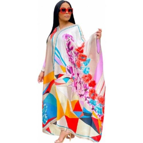 Large Size Dress African Clothing V-Neck Bat Sleeve Loose Gown New Fashion Casual Dress 2021 Spring/summer Women Vestidos