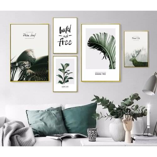 Simple Green Leaf Landscape English Deer Canvas Painting Art Abstract Print Poster Picture Wall Home Living Room Decoration