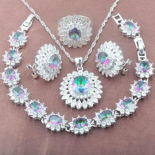 Luxury Jewelry Sets For Women Wedding Jewellery With Bracelets Silver Color Earrings Pendant Necklaces Rings YZ0578