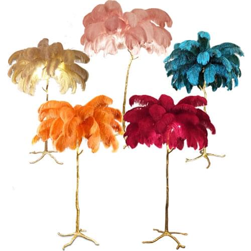 Instagram Nordic Ostrich Feather Floor Lamp Livingroom Bedroom Interior Lighting Decor All-Copper Lights Salon Lights H160cm