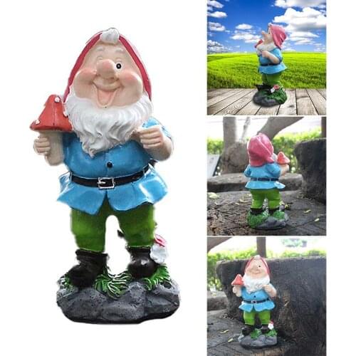 Garden Gnome Statue Resin Dwarf Holding A Mushroom Figurine Cartoon Fairy Tales Small Home Ornament for Kids Shelf E7