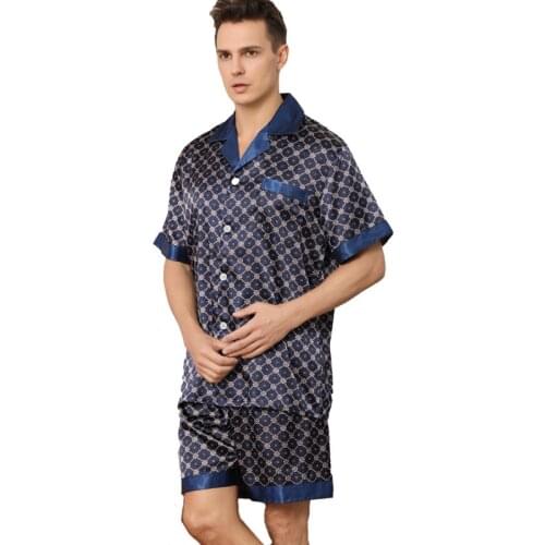 Shorts Pajamas Set Men Short-sleeved Print Home Summer Copy Silk Pajamas Men Sleepwear Pajamas Sets Sleep Tops Pijamas
