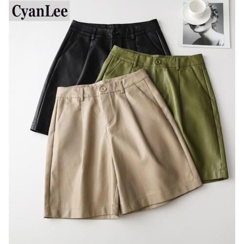 Plus size PU Leather Shorts Women 2020 Autumn Winter Loose Five Points Leather Trouser korean solid leather Shorts for women