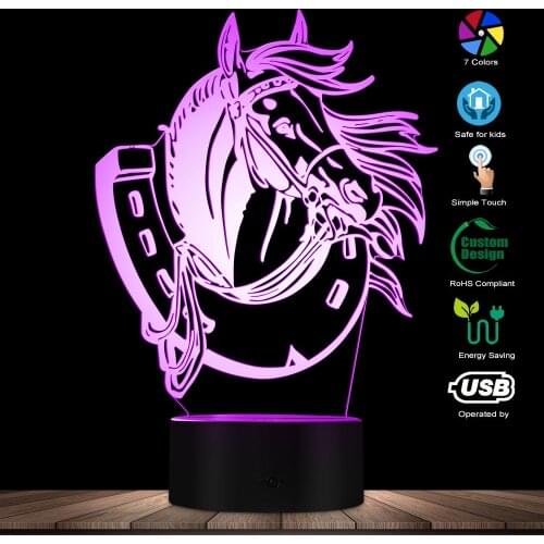 Horse Head Stable Modern Lighting 3D Optical illusion Light USB Night Lamp Animal Glowing LED Light Home Desk Decor Table Lamp