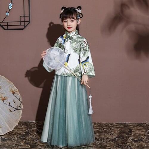 High quality Lace Embroidery Dress For Princess Flower girl Chinese Style Wedding Bridesmaid party long Dress new birthday Gift