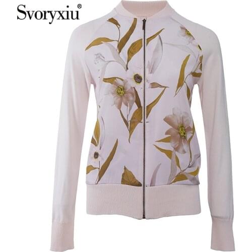 Svoryxiu Designer Fashion Spring Summer Thin Jackets Coat Womens Knitting Long Sleeve Patchwork Flower Print Short Outwear XXL
