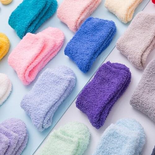 22 Candy Colors Middle Tube Coral Fleece Thick Warm Socks Women Winter Terry Towel Sleeping Floor Socks Soft Comfortable Hosiery