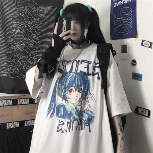 Women Tops Tees Anime Japanese Harajuku Style Loose Short-sleeved T-shirts Summer Sweet Kawaii Cartoon Girl Printed T-Shirts