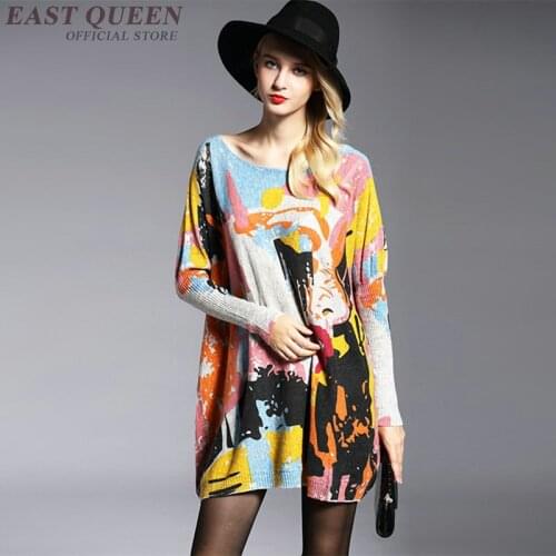 Female spring pullovers women casual o-neck sweaters Batwing full sleeve printed loose knitted women clothing sweater DD465 F