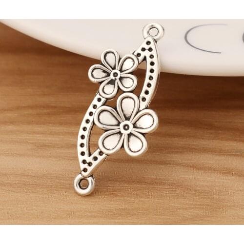 20 Pieces Tibetan Silver Flower Connector Charms for Bracelet DIY Jewellery Making Findings 37x18mm
