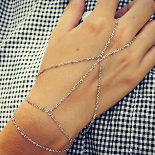 2021 Trendy Simple Copper Bead Chain Connected Finger Bracelets For Women Classic Fashion Jewelry Accessories Charm Bracelets