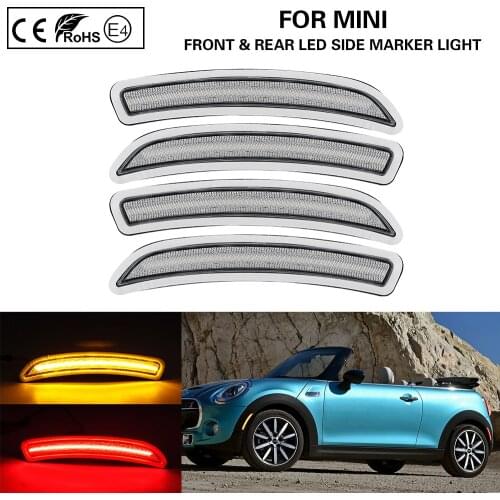 4X Front+Rear LED Side Marker Light Clear lens Amber/Red US Version For Mini F55 F56 F57 2014 2015 2016 2017 2018 2019 2020