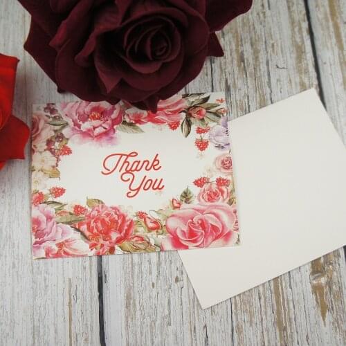 50pcs Mini thank you full of rose style multi-use as Scrapbooking wedding invitation DIY Decoration party gift card message card