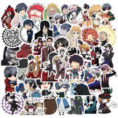 50Pcs Japanese Anime Kuroshitsuji Stickers For Kids Luggage Laptop Motorcycle Skateboard Bicycle Stationery Black Butler Sticker