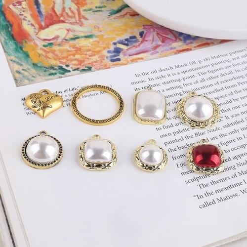 6pcs Highlight white pearl ladies earrings alloy base round square love pendant diy handmade jewelry enecklace accessories